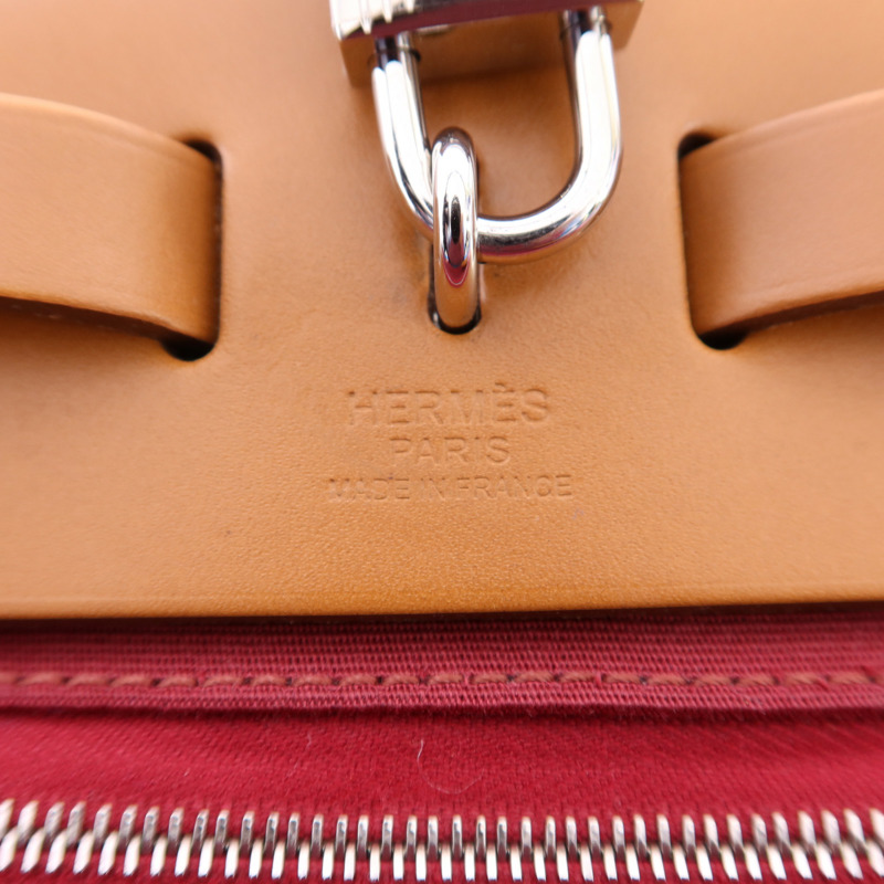 HERMES 帆布Herbag PM銀扣手挽肩背兩用袋Bleu Izmir/Ruby-5