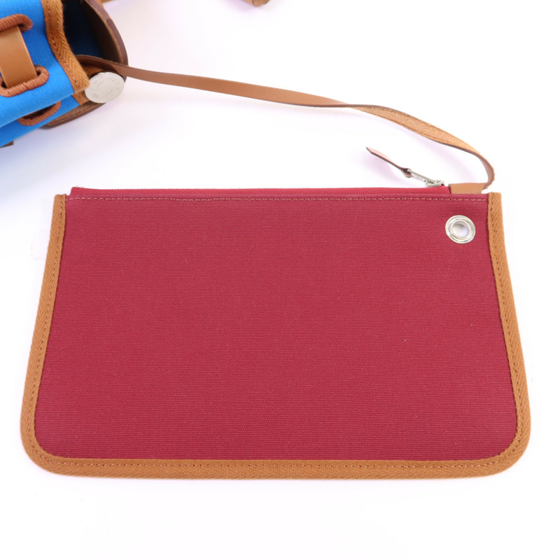 HERMES 帆布Herbag PM銀扣手挽肩背兩用袋Bleu Izmir/Ruby-11
