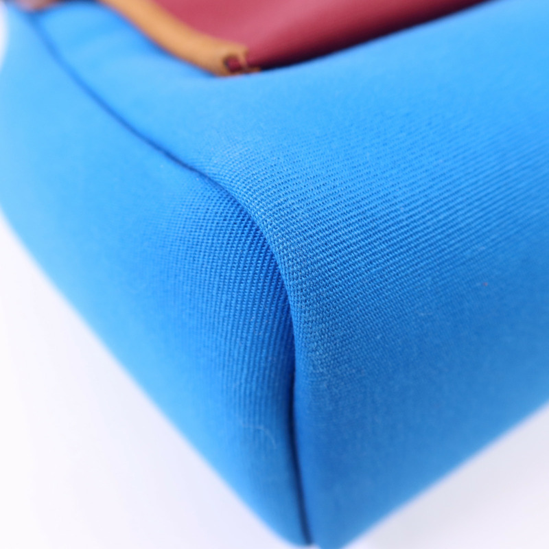 HERMES 帆布Herbag PM銀扣手挽肩背兩用袋Bleu Izmir/Ruby-16