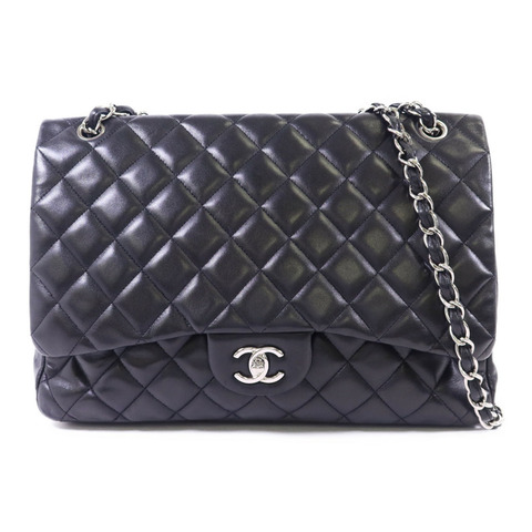 CHANEL 羊皮皮革Maxi Classic銀扣鏈帶肩背袋