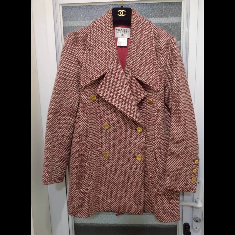 Chanel 紅白毛呢格外套-0