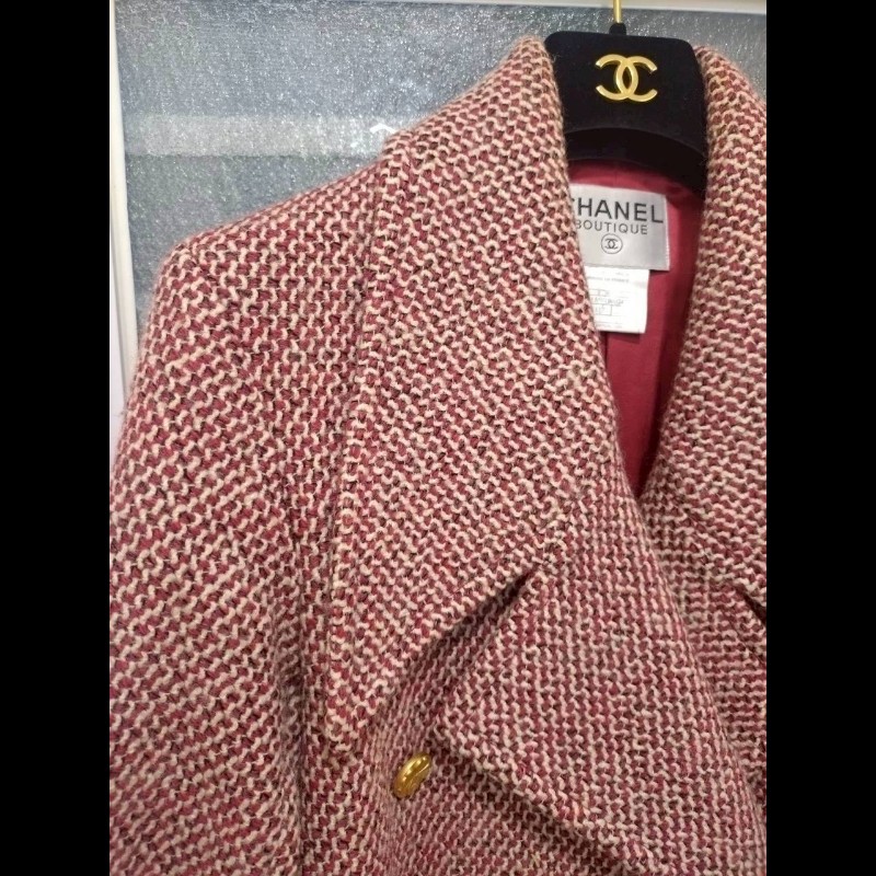 Chanel 紅白毛呢格外套-1