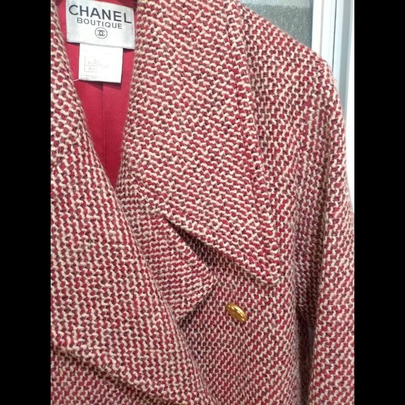 Chanel 紅白毛呢格外套-3