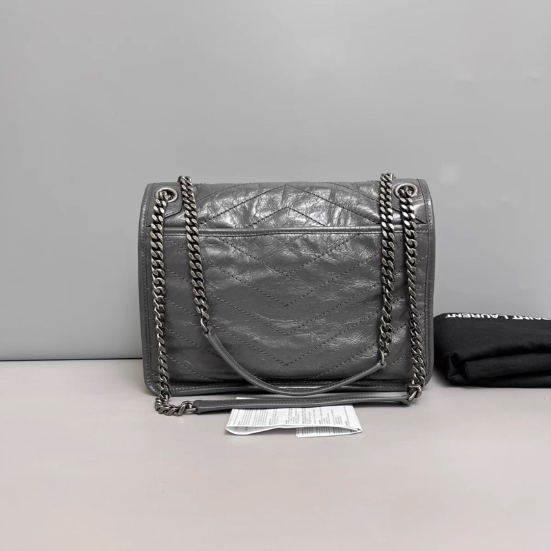 YSL聖羅蘭Niki中號 灰色全皮郵差包 D扣-1