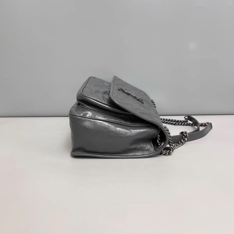 YSL聖羅蘭Niki中號 灰色全皮郵差包 D扣-2