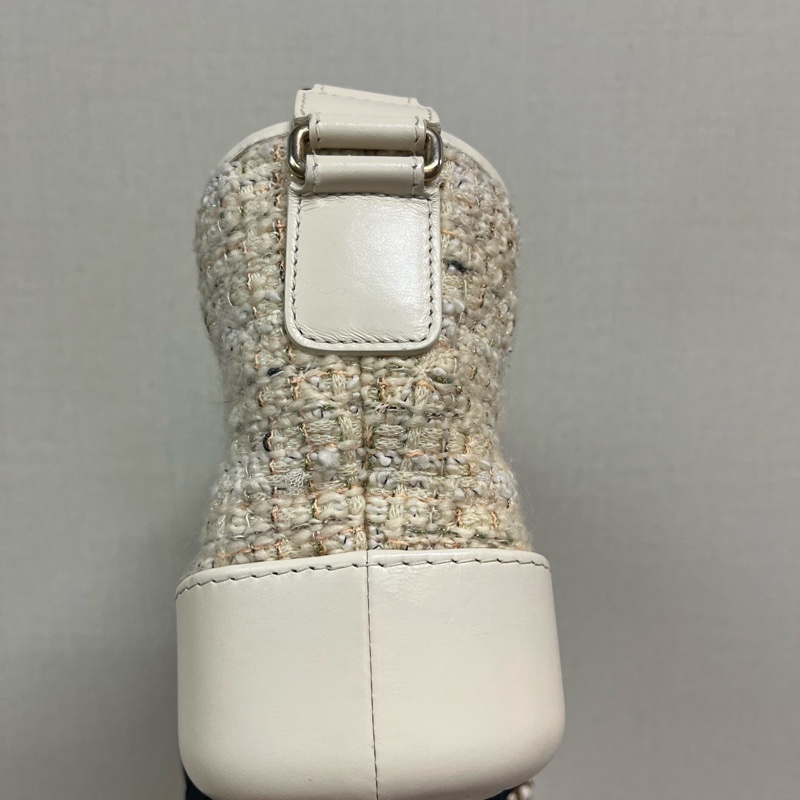 Chanel 香奈兒 Gabrielle 流浪包 針織拼牛皮 白-7