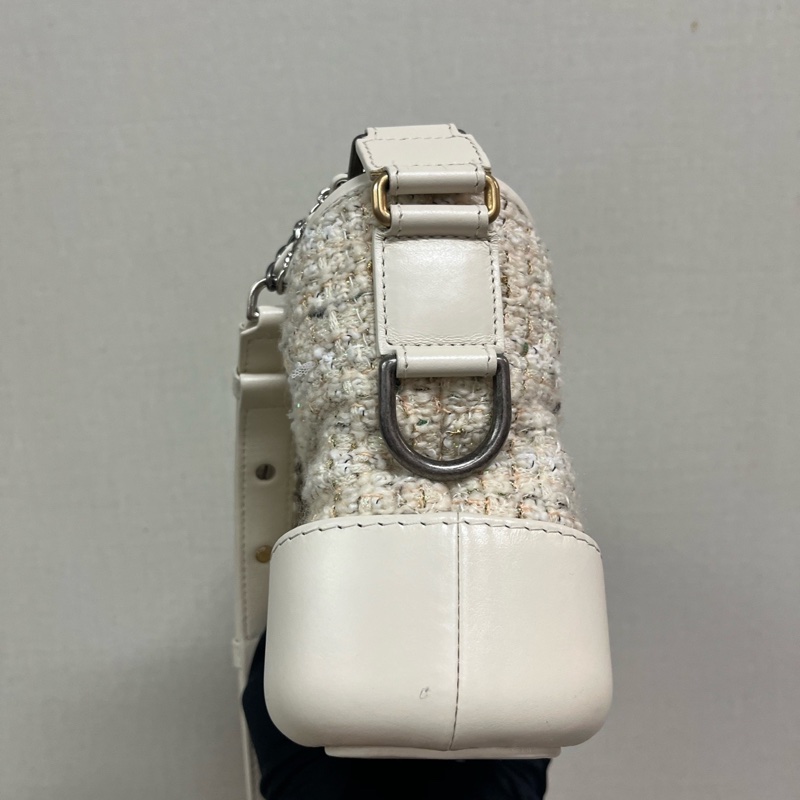 Chanel 香奈兒 Gabrielle 流浪包 針織拼牛皮 白-8