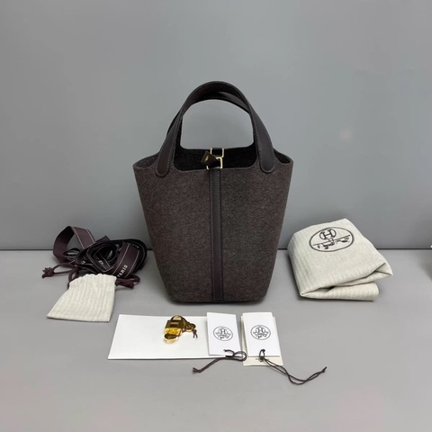 Hermes愛馬仕 Picotin18 毛氈灰褐色棕菜籃子