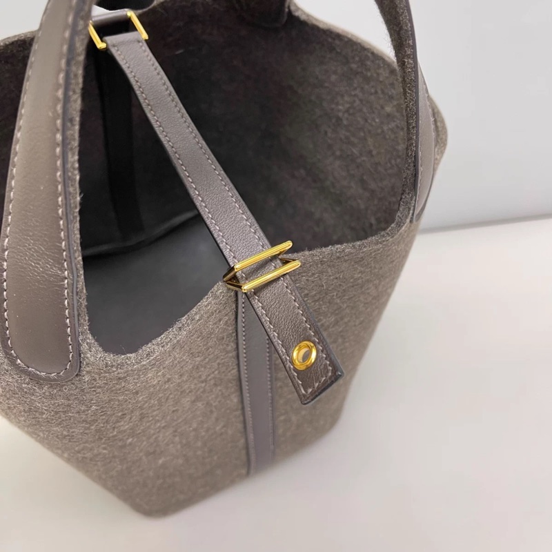 Hermes愛馬仕 Picotin18 毛氈灰褐色棕菜籃子-4