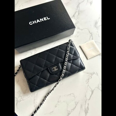 【LA LUNE】絕版古董包 Chanel黑色WOC皮革包 側背包 斜背包 中古二手包 長夾