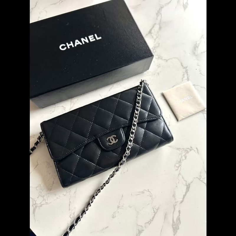 【LA LUNE】絕版古董包 Chanel黑色WOC皮革包 側背包 斜背包 中古二手包 長夾-0