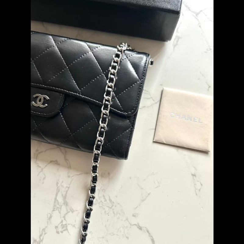 【LA LUNE】絕版古董包 Chanel黑色WOC皮革包 側背包 斜背包 中古二手包 長夾-1