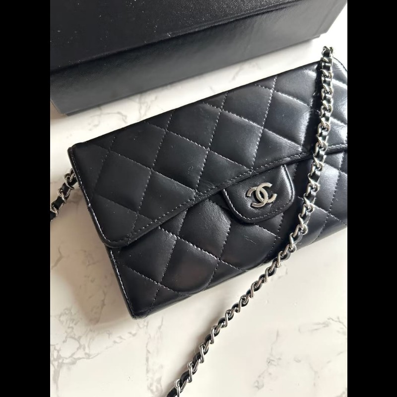 【LA LUNE】絕版古董包 Chanel黑色WOC皮革包 側背包 斜背包 中古二手包 長夾-2