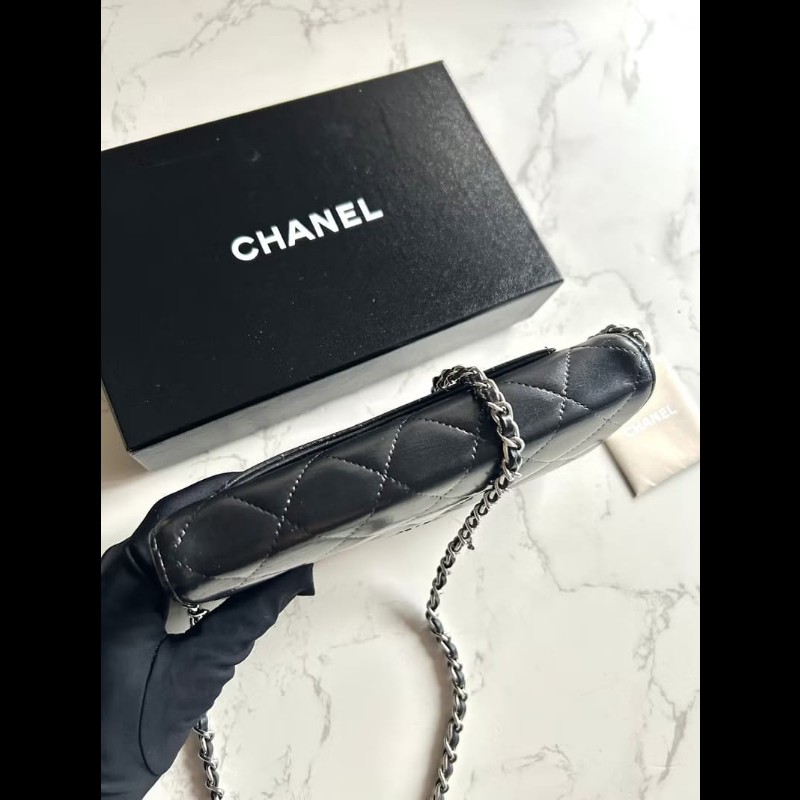 【LA LUNE】絕版古董包 Chanel黑色WOC皮革包 側背包 斜背包 中古二手包 長夾-3