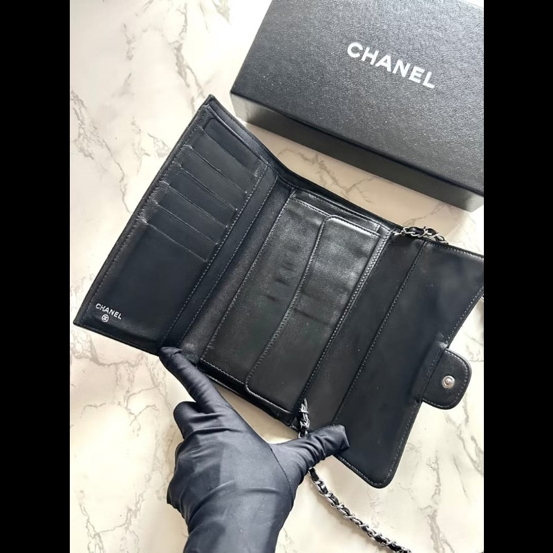 【LA LUNE】絕版古董包 Chanel黑色WOC皮革包 側背包 斜背包 中古二手包 長夾-4