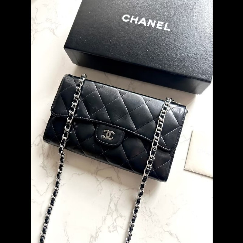 【LA LUNE】絕版古董包 Chanel黑色WOC皮革包 側背包 斜背包 中古二手包 長夾-5