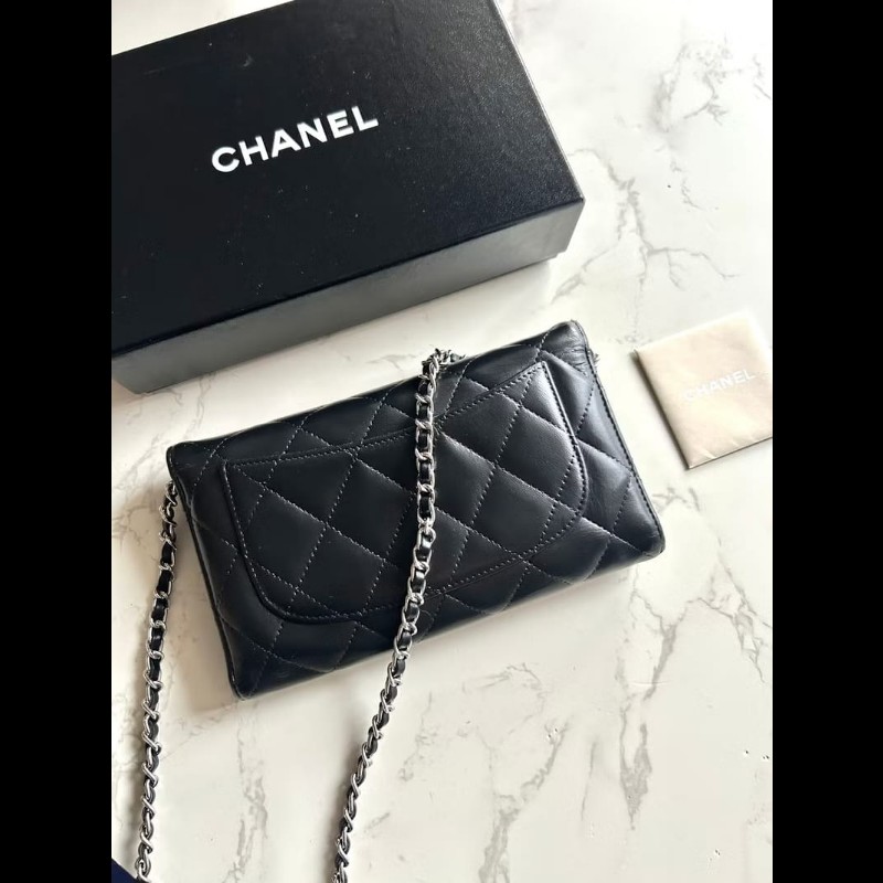 【LA LUNE】絕版古董包 Chanel黑色WOC皮革包 側背包 斜背包 中古二手包 長夾-6