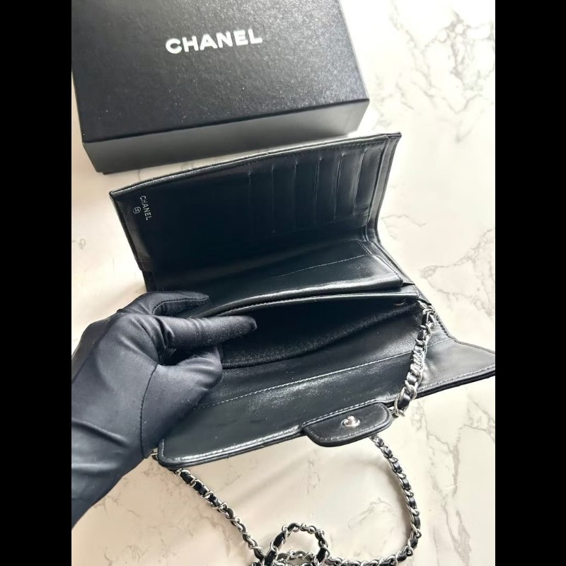 【LA LUNE】絕版古董包 Chanel黑色WOC皮革包 側背包 斜背包 中古二手包 長夾-8