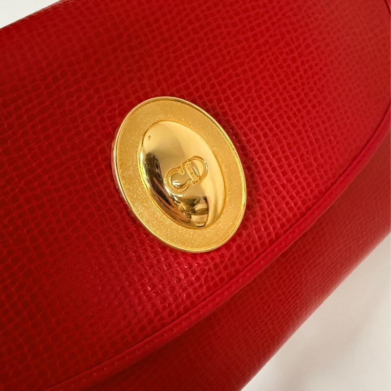 Christian Dior 迪奧 紅色真皮 金蛋扣 真皮包 腋下包 斜背包-5