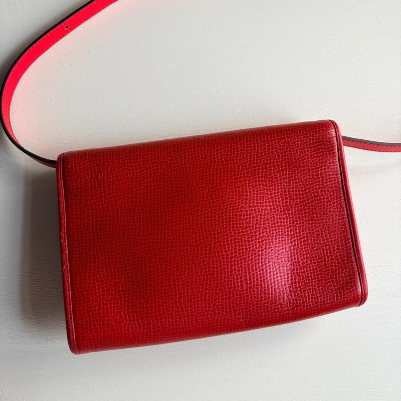 Christian Dior 迪奧 紅色真皮 金蛋扣 真皮包 腋下包 斜背包-6