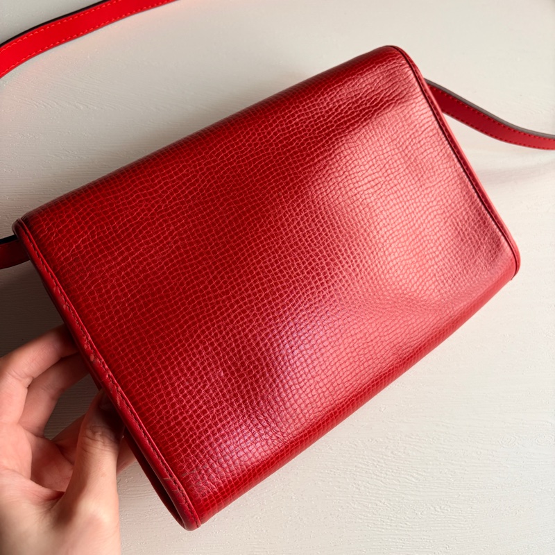 Christian Dior 迪奧 紅色真皮 金蛋扣 真皮包 腋下包 斜背包-7