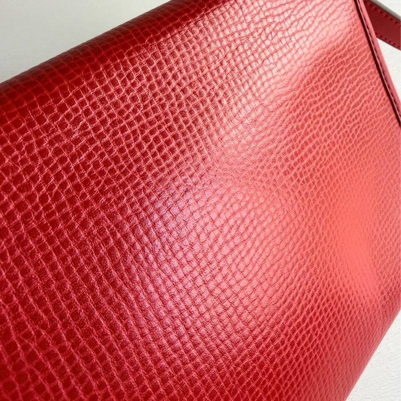 Christian Dior 迪奧 紅色真皮 金蛋扣 真皮包 腋下包 斜背包-8