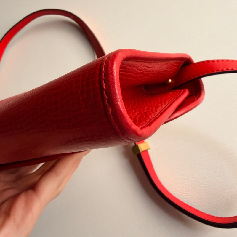 Christian Dior 迪奧 紅色真皮 金蛋扣 真皮包 腋下包 斜背包-10