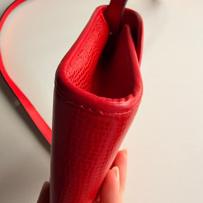 Christian Dior 迪奧 紅色真皮 金蛋扣 真皮包 腋下包 斜背包-11