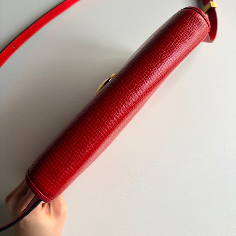 Christian Dior 迪奧 紅色真皮 金蛋扣 真皮包 腋下包 斜背包-12