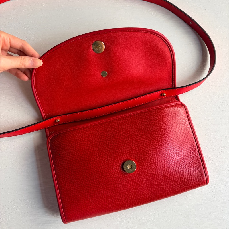 Christian Dior 迪奧 紅色真皮 金蛋扣 真皮包 腋下包 斜背包-13