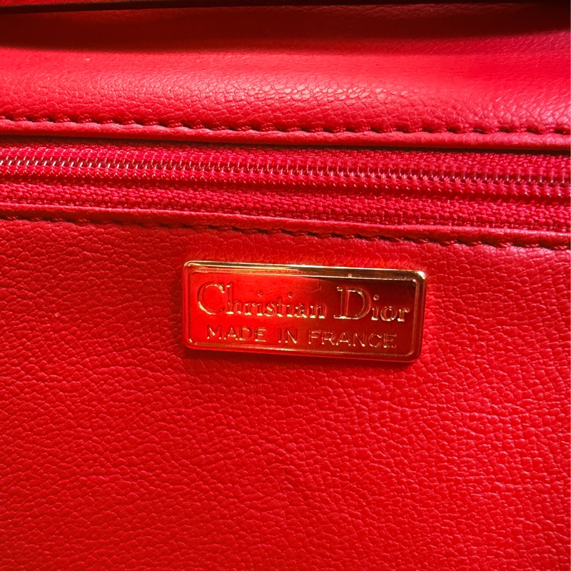 Christian Dior 迪奧 紅色真皮 金蛋扣 真皮包 腋下包 斜背包-14