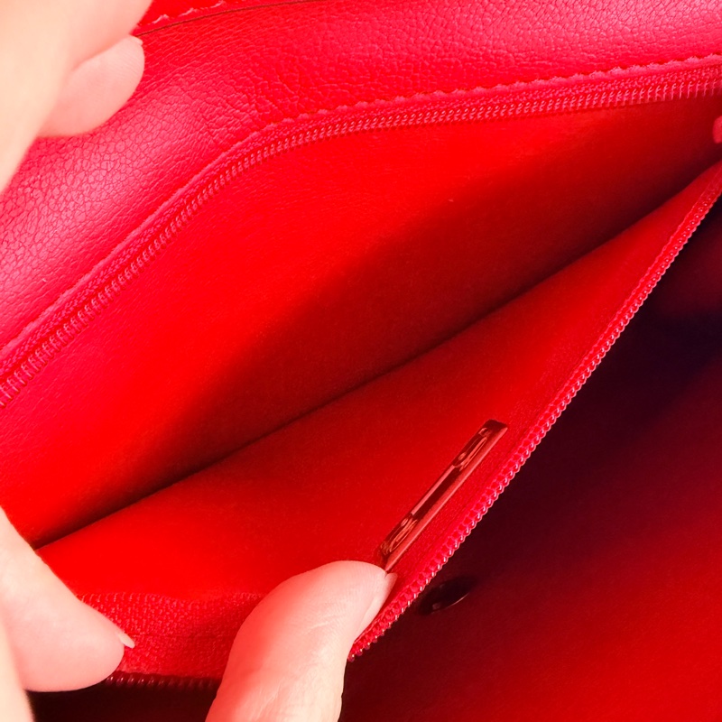 Christian Dior 迪奧 紅色真皮 金蛋扣 真皮包 腋下包 斜背包-15