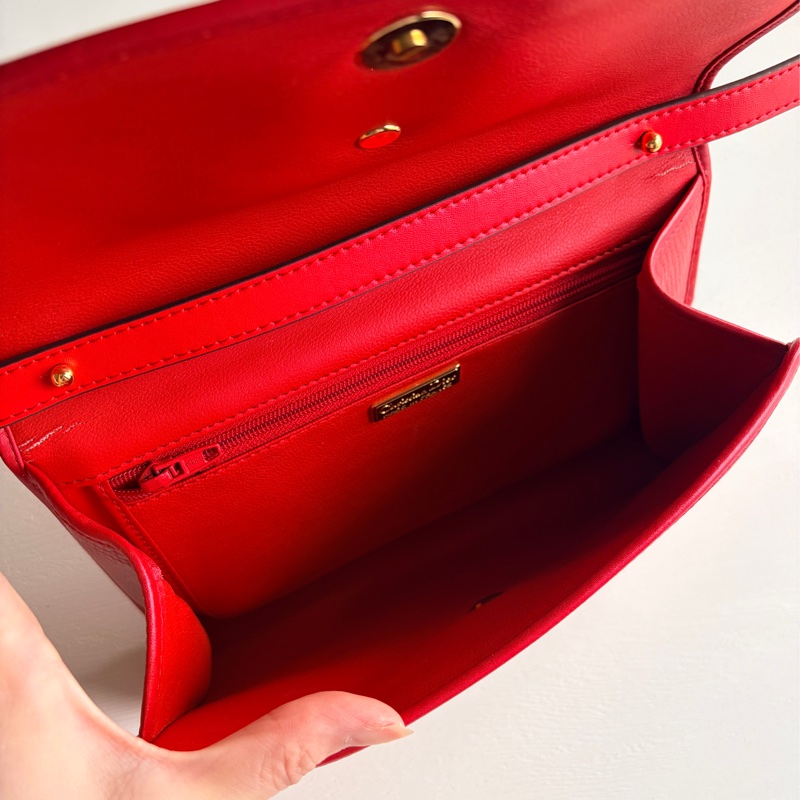 Christian Dior 迪奧 紅色真皮 金蛋扣 真皮包 腋下包 斜背包-16