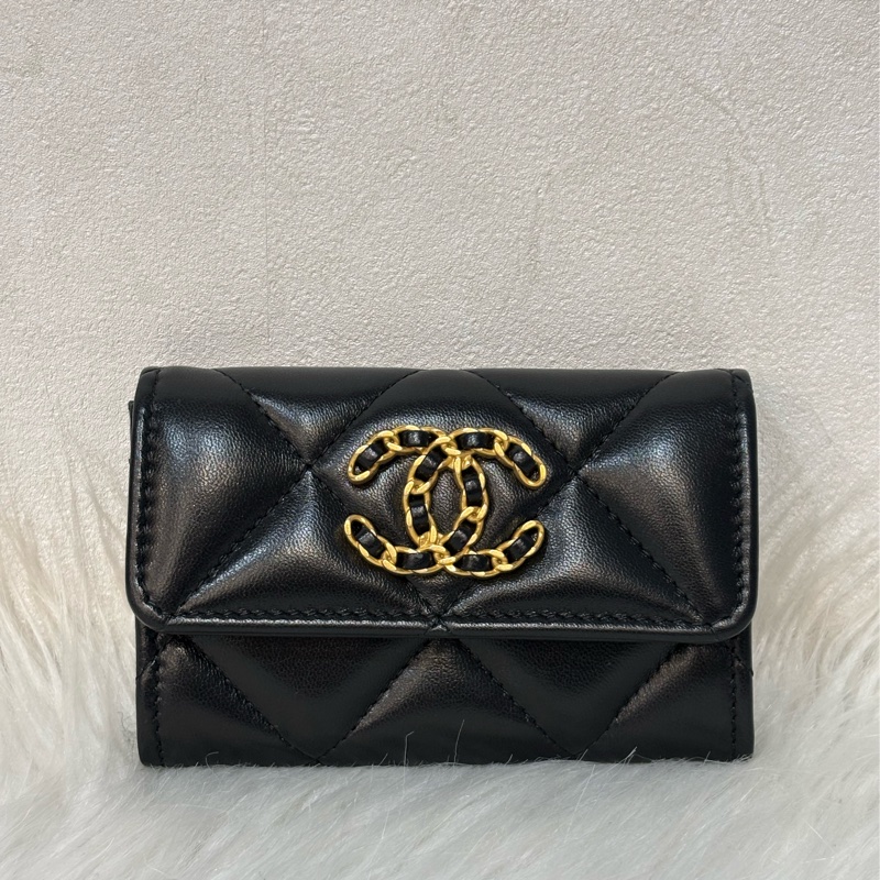 CHANEL AP1790 19系列 黑色羊皮 金釦 信用卡夾 零錢包 名片夾 錢包-0