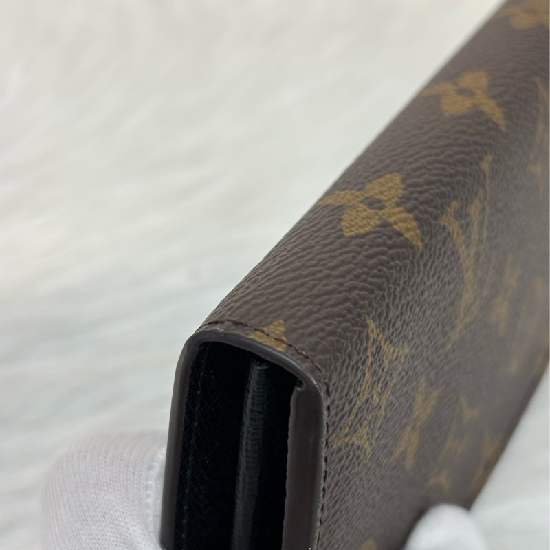 LV M80726 Sarah 雙色原花字紋老花 金釦釦式 拉鍊 零錢 皮夾 發財 長夾 錢包-6