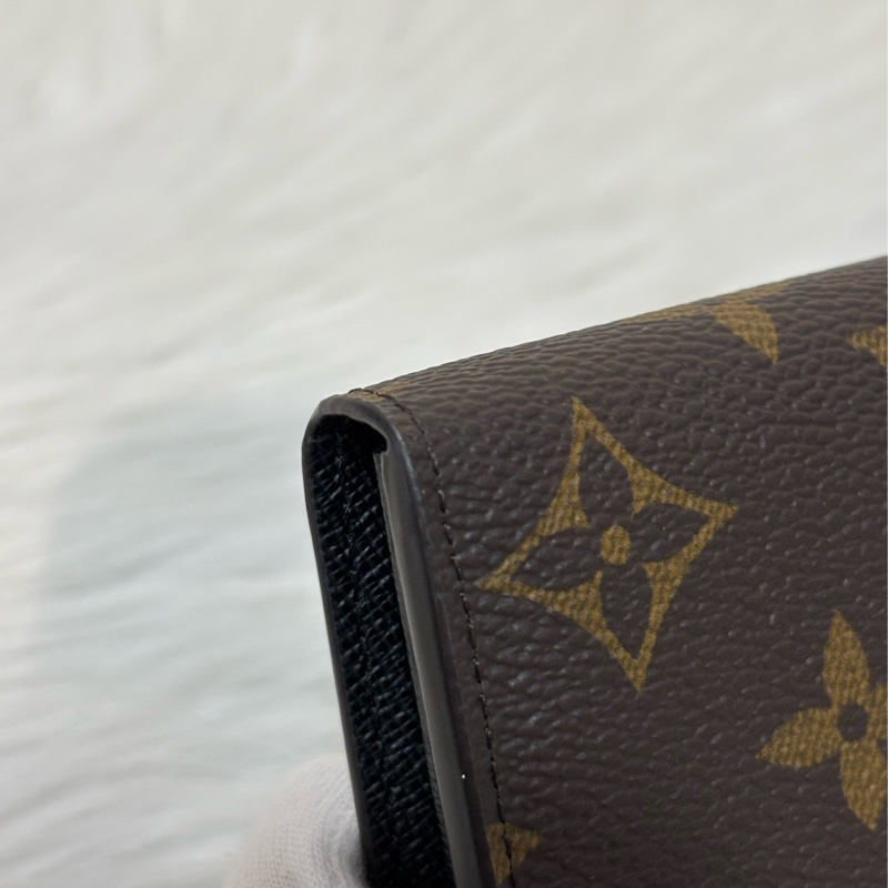 LV M80726 Sarah 雙色原花字紋老花 金釦釦式 拉鍊 零錢 皮夾 發財 長夾 錢包-7