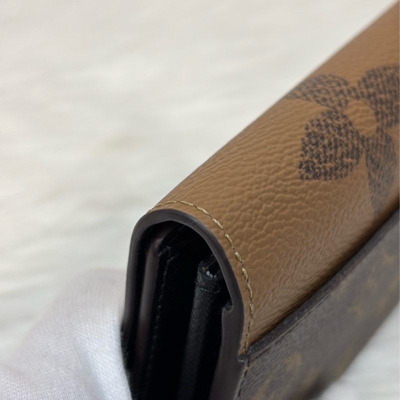 LV M80726 Sarah 雙色原花字紋老花 金釦釦式 拉鍊 零錢 皮夾 發財 長夾 錢包-13