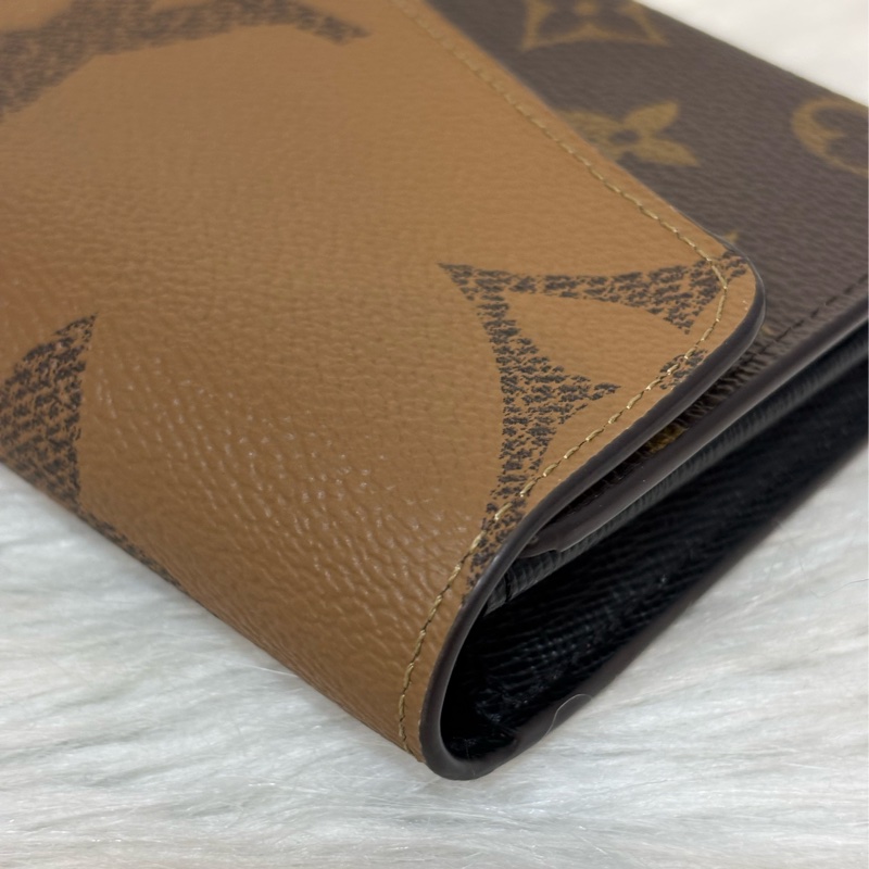 LV M80726 Sarah 雙色原花字紋老花 金釦釦式 拉鍊 零錢 皮夾 發財 長夾 錢包-15