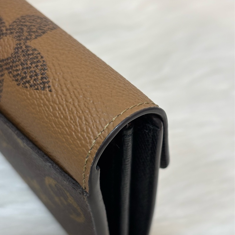LV M80726 Sarah 雙色原花字紋老花 金釦釦式 拉鍊 零錢 皮夾 發財 長夾 錢包-16