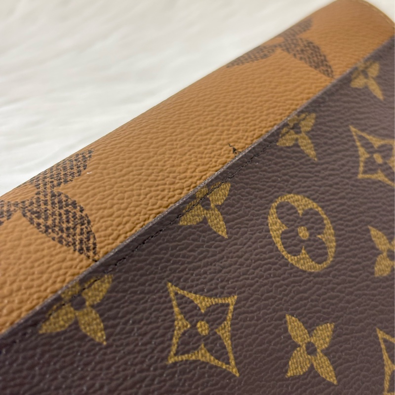 LV M80726 Sarah 雙色原花字紋老花 金釦釦式 拉鍊 零錢 皮夾 發財 長夾 錢包-18