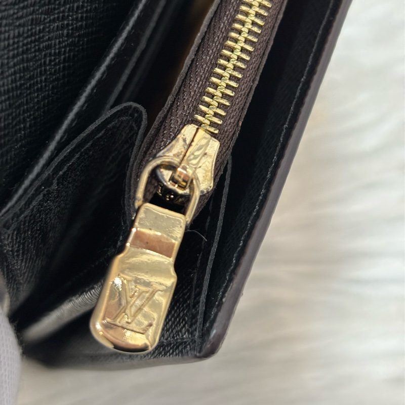 LV M80726 Sarah 雙色原花字紋老花 金釦釦式 拉鍊 零錢 皮夾 發財 長夾 錢包-28