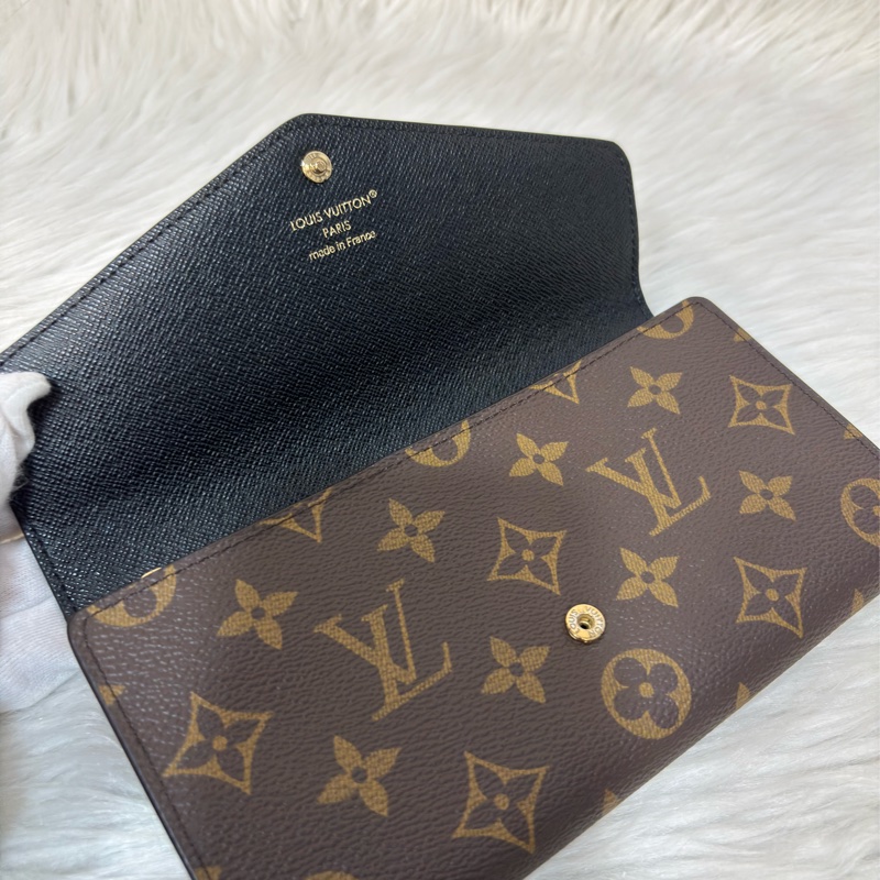 LV M80726 Sarah 雙色原花字紋老花 金釦釦式 拉鍊 零錢 皮夾 發財 長夾 錢包-30