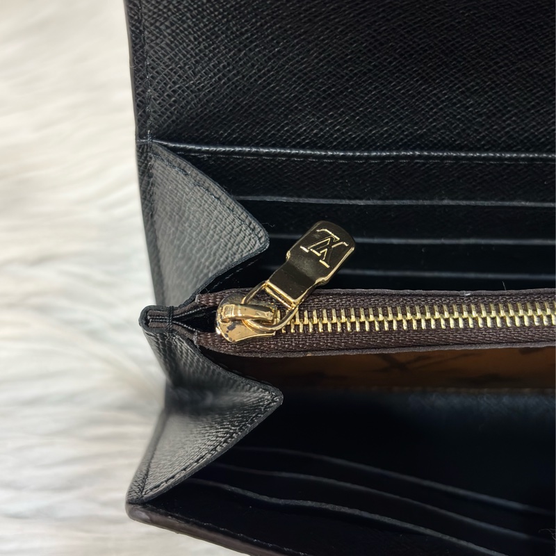 LV M80726 Sarah 雙色原花字紋老花 金釦釦式 拉鍊 零錢 皮夾 發財 長夾 錢包-33