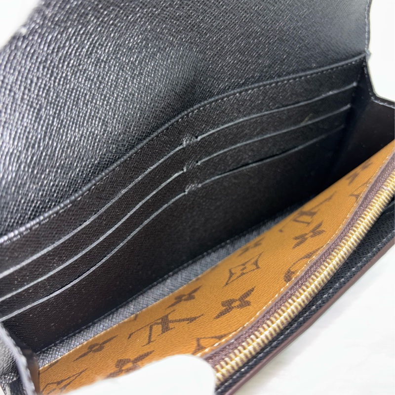 LV M80726 Sarah 雙色原花字紋老花 金釦釦式 拉鍊 零錢 皮夾 發財 長夾 錢包-38