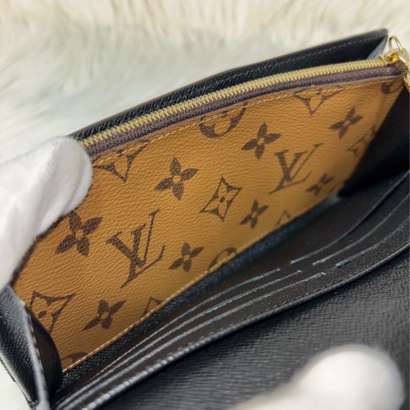 LV M80726 Sarah 雙色原花字紋老花 金釦釦式 拉鍊 零錢 皮夾 發財 長夾 錢包-41