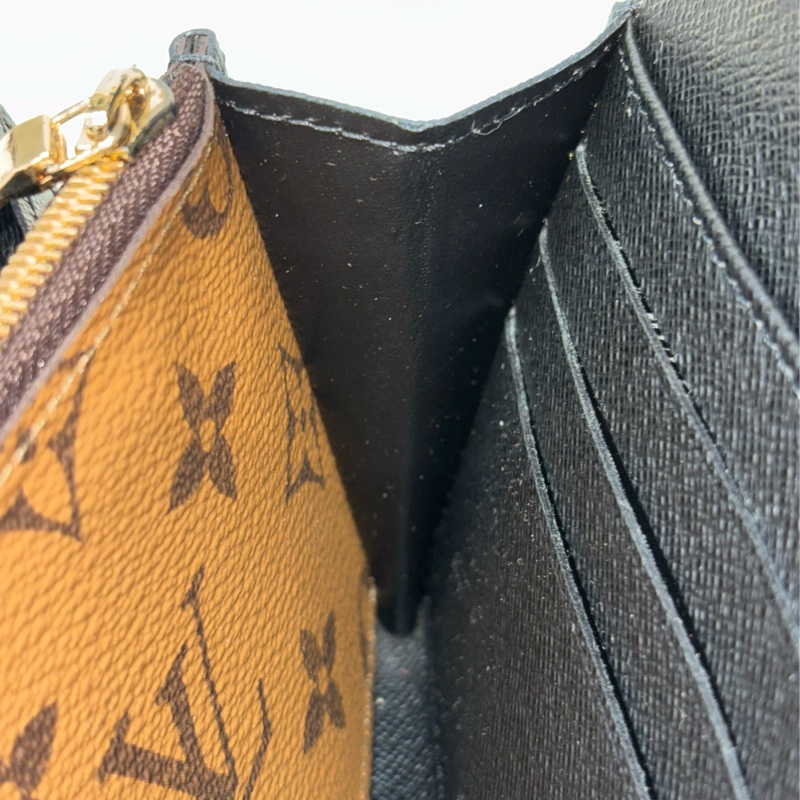 LV M80726 Sarah 雙色原花字紋老花 金釦釦式 拉鍊 零錢 皮夾 發財 長夾 錢包-44