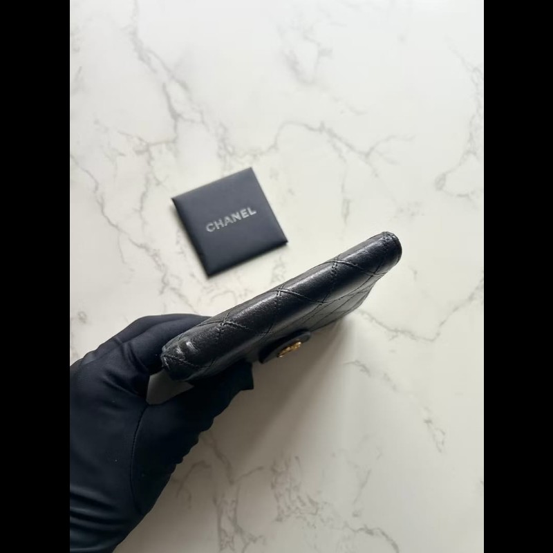 【LA LUNE】中古Chanel雙面魚子醬皮革 黑色短夾 皮夾 錢包 小包 古董二手包-5