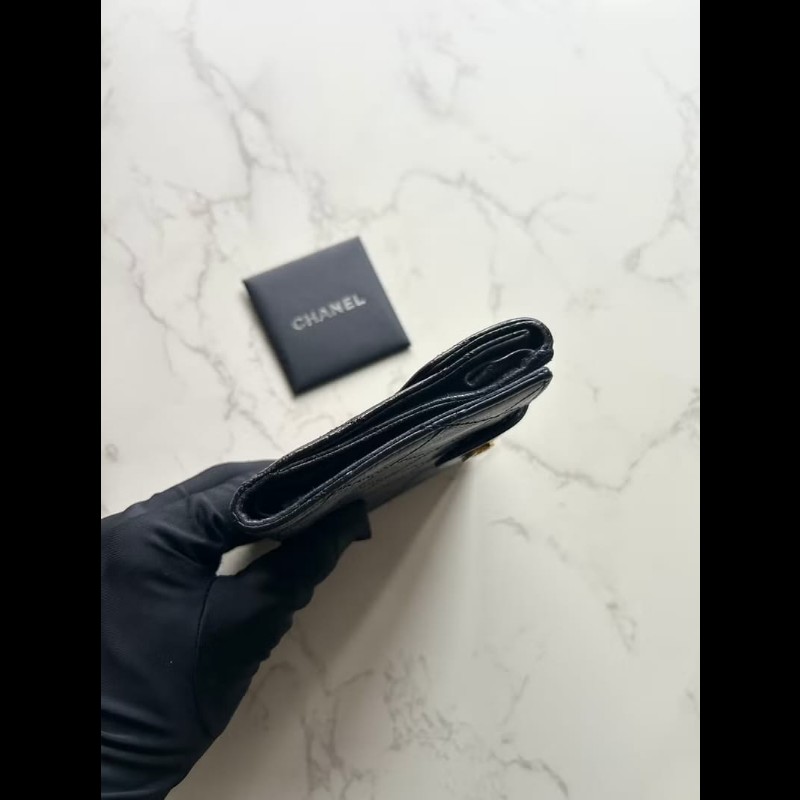 【LA LUNE】中古Chanel雙面魚子醬皮革 黑色短夾 皮夾 錢包 小包 古董二手包-7