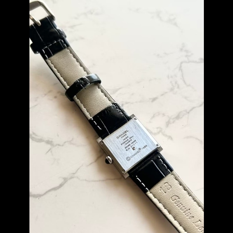 【LA LUNE】稀有中古Chanel Mademoiselle黑色石英古董錶 皮革帶 二手錶 女裝-7