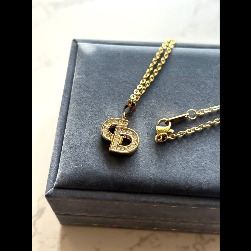 【LA LUNE】中古Dior Logo 簡約水鑽復古頸鏈 項鏈 首飾飾品 二手 古董 禮物-1